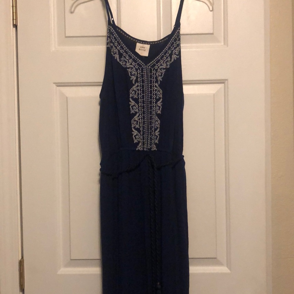 Floor length dress, navy with white design